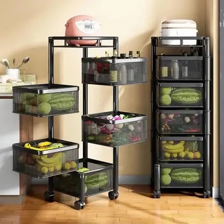 Carrito verdulero organizador negro de 5 niveles con ruedas