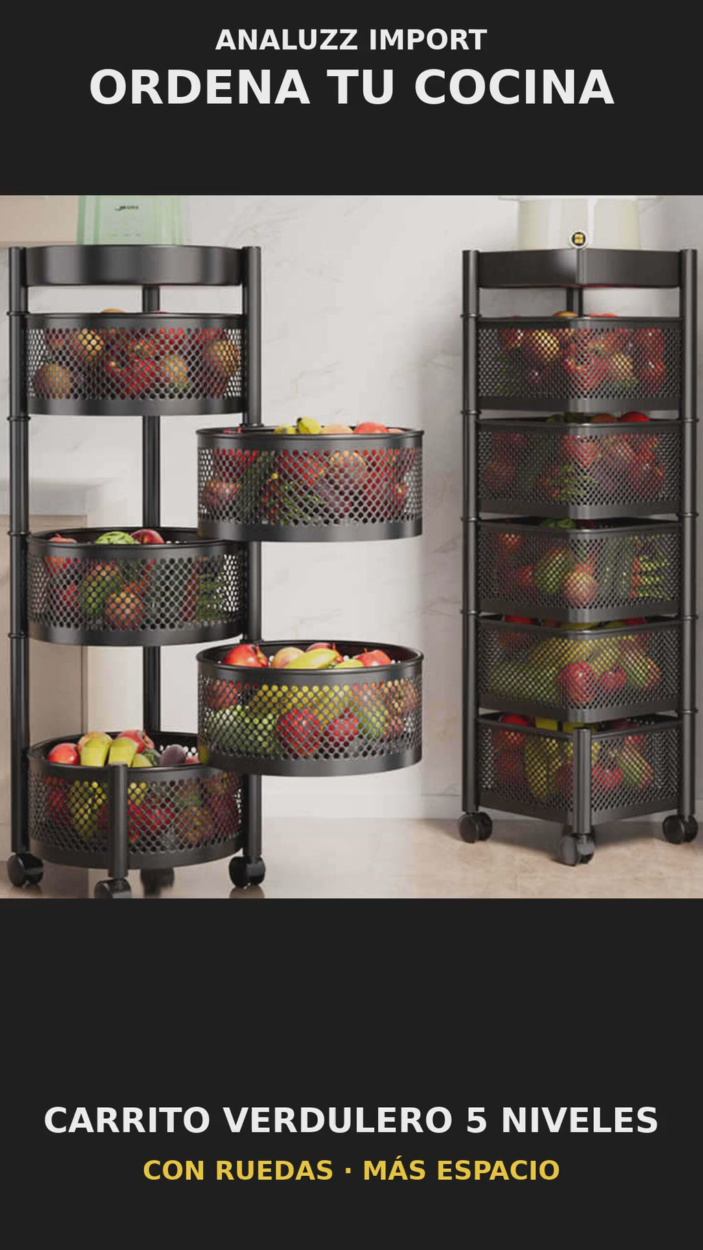 Carrito Verdulero Organizador de 5 Niveles con Ruedas