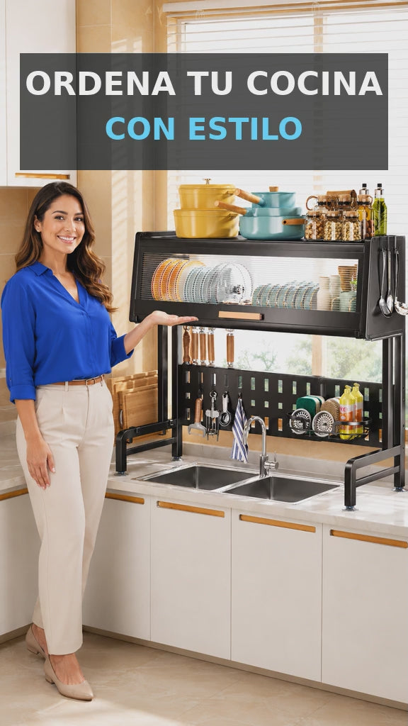 Escurridor Organizador de Platos con Tapa – 85 cm | Negro