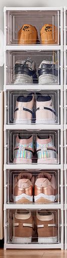 Zapatera plegable blanca de 6 niveles con puertas transparentes